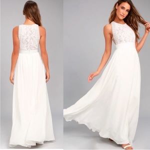 Lulu's Dress Forever and Always White Lace Maxi Dress Wedding Bridal Size Small